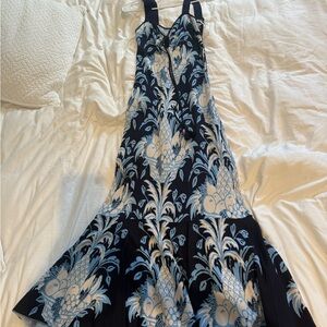 Elegant Blue and Black Floral Dress